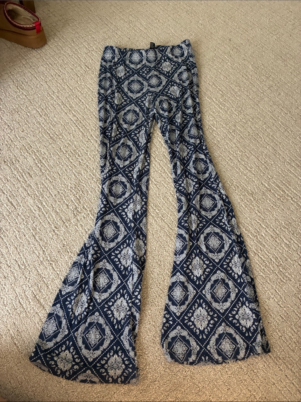 Forever 21 Navy and White Printed Wide Leg Pants